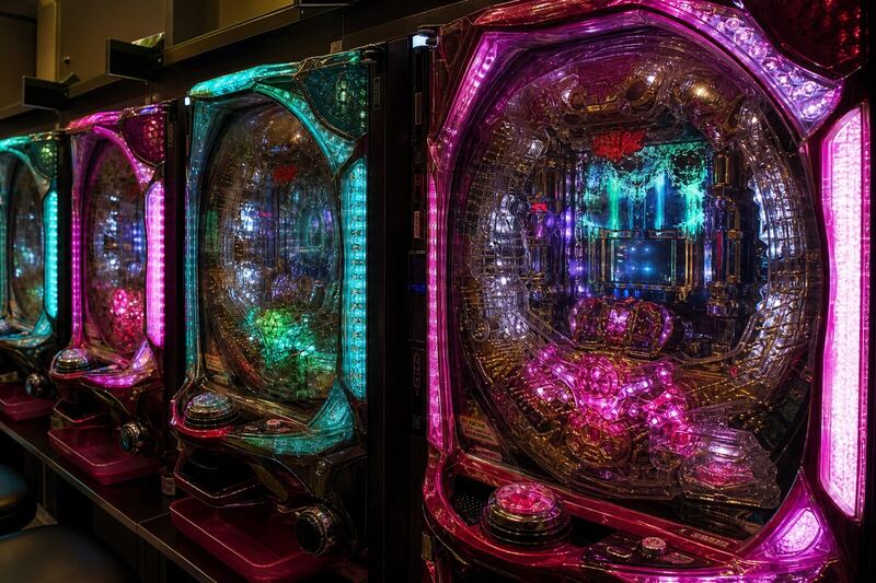 Rząd fizycznych automatów pachinko w sali